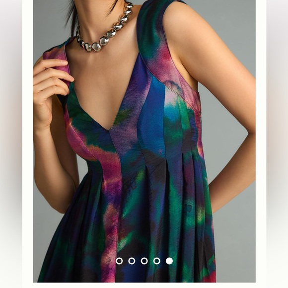 Anthropologie | Dresses | Nwt Anthropologie Printed V Neck Pleated Aline  Dress | Poshmark